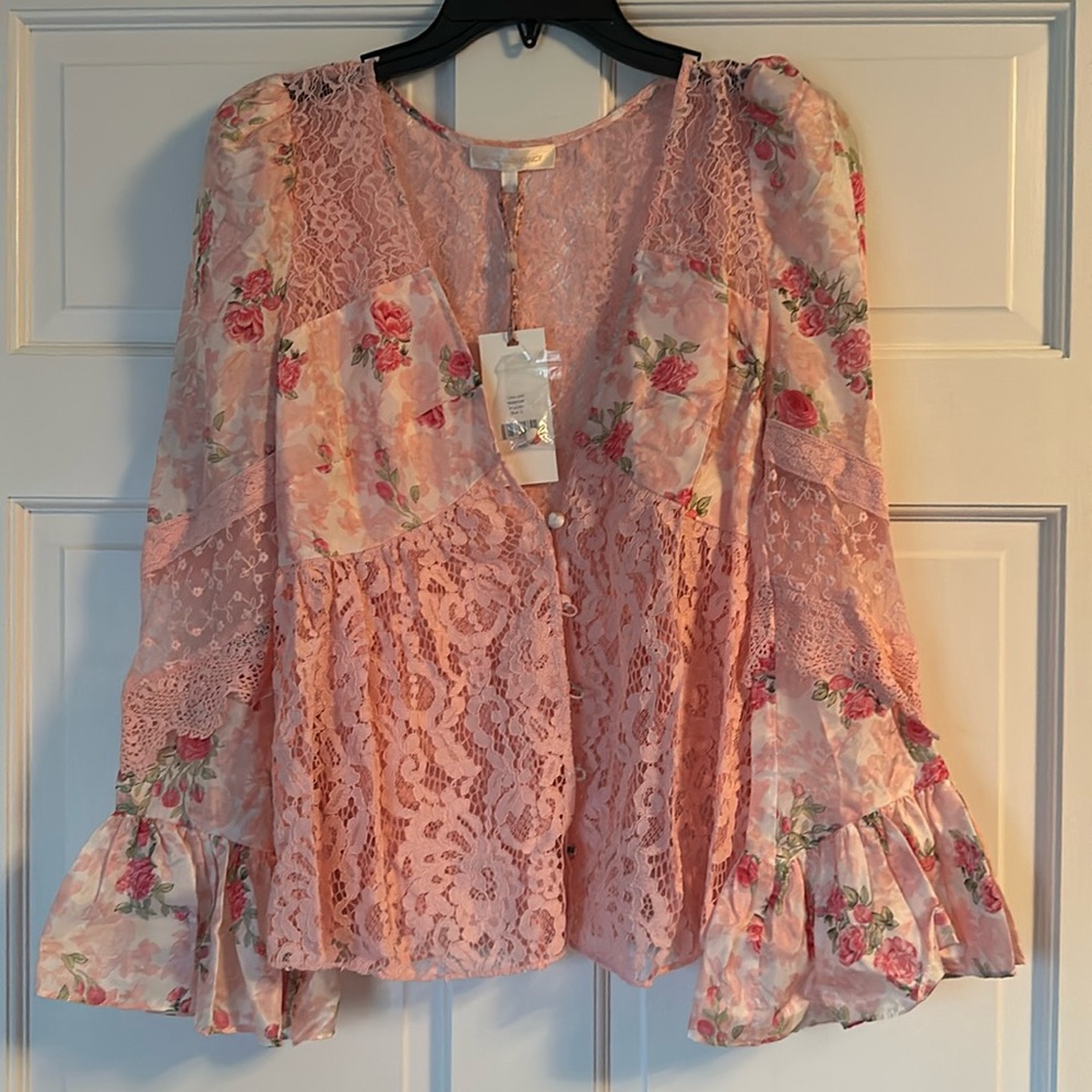 LoveShackFancy Floral Pink Lace Blouse
